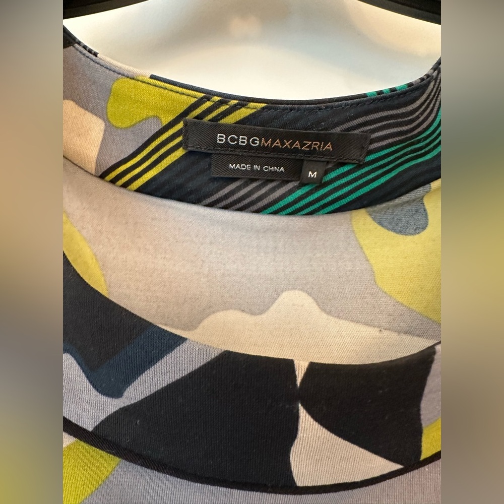BCBGMaxAzria Abstract Yellow and Green Top